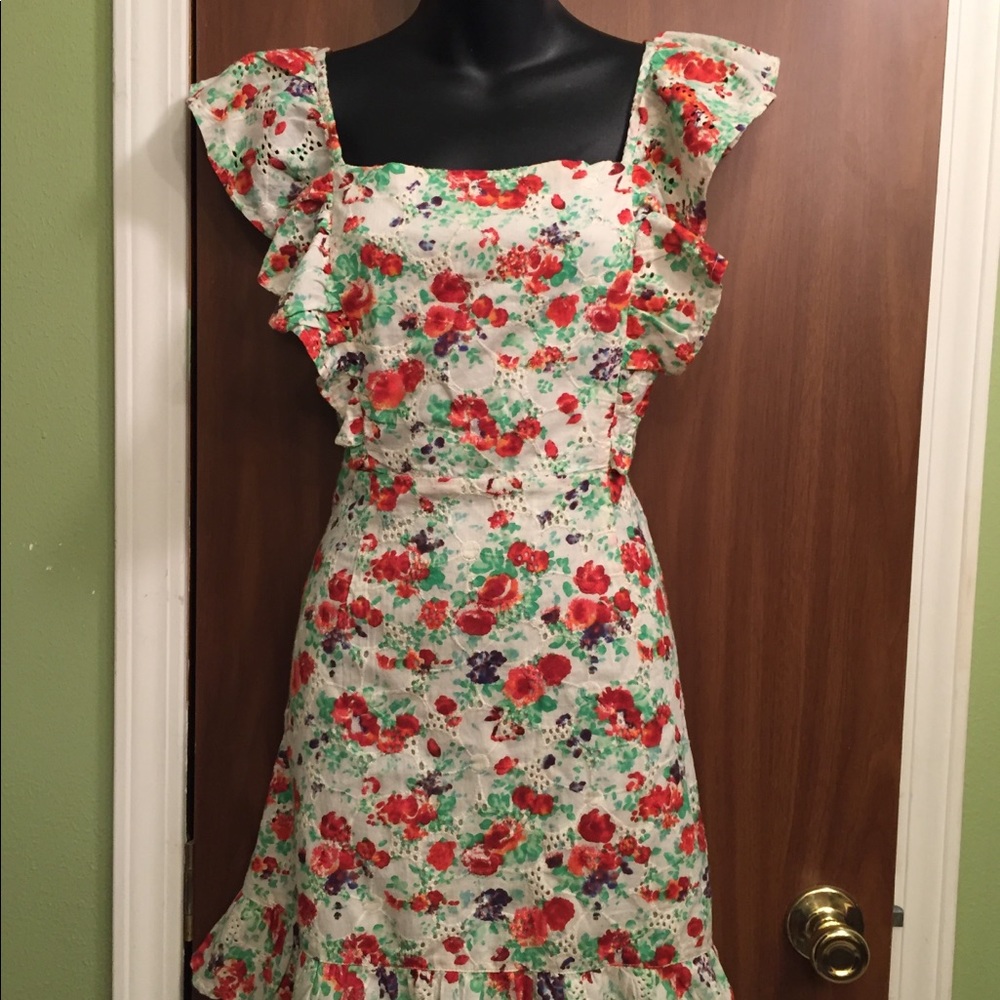 FLORAL Summer Dress Blue Rain NWOT MED Eyelet Lace